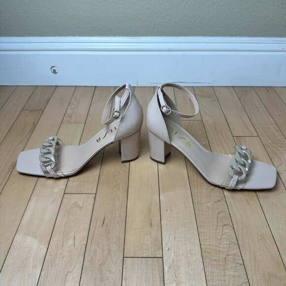 UNISA Nude Neutral Chain Link Detail Heels Sandals Size 9.5 Patent - Picture 6 of 13